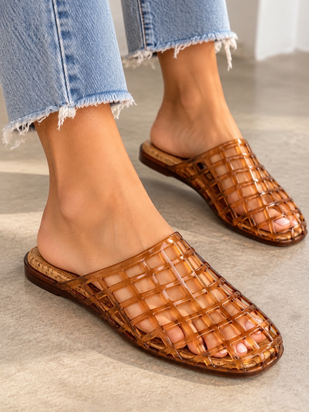MIA Girl Darby Amber Tortoise Jelly Cage Mule Sandals NWT